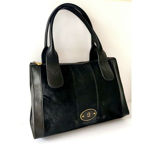 FOSSIL REISSUE BLACK HAIR ON HIDE GENUINE LEATHER TOTE SHOULDER BAG HANDBAG - Picture 4 of 10